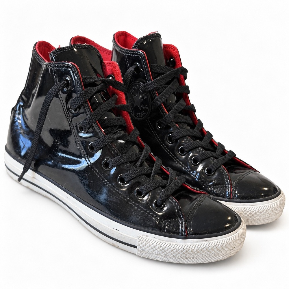Converse Chuck Taylor All Star Black Patent Leather Red High Top Mens 9.5